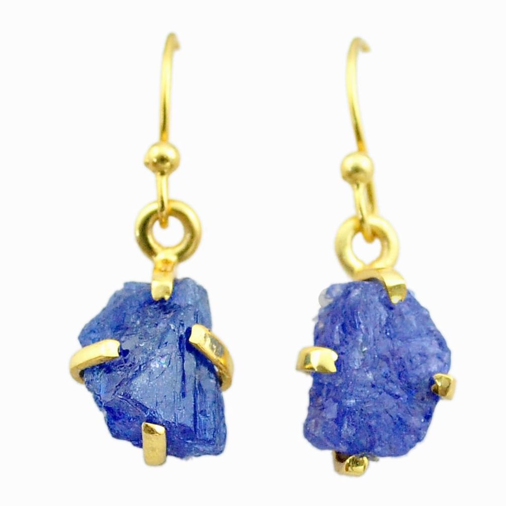 925 silver 6.27cts natural blue tanzanite raw 14k gold earrings t51184