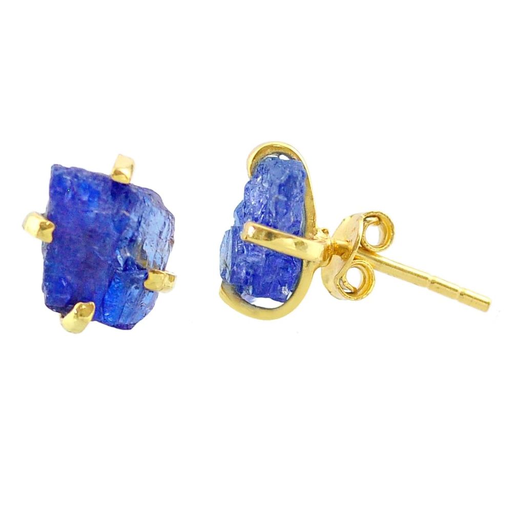 Handmade 5.77cts natural blue tanzanite raw 14k gold stud earrings t29844