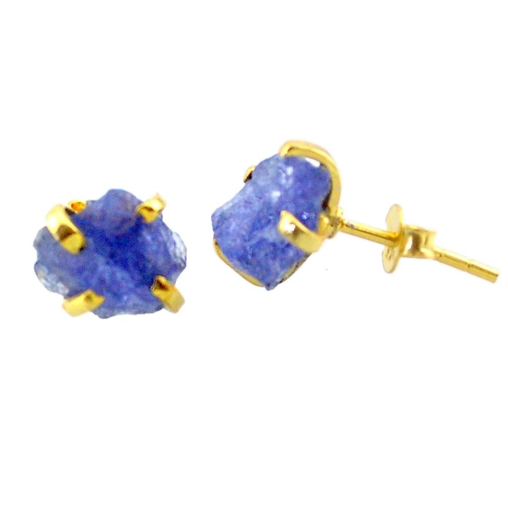 Handmade 6.61cts natural blue tanzanite raw 14k gold stud earrings t29868