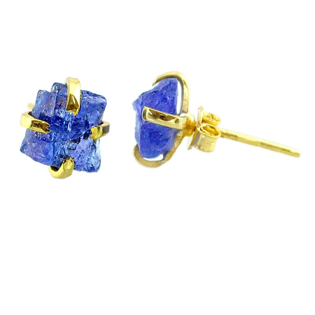 Handmade 5.86cts natural blue tanzanite raw 14k gold stud earrings t29871