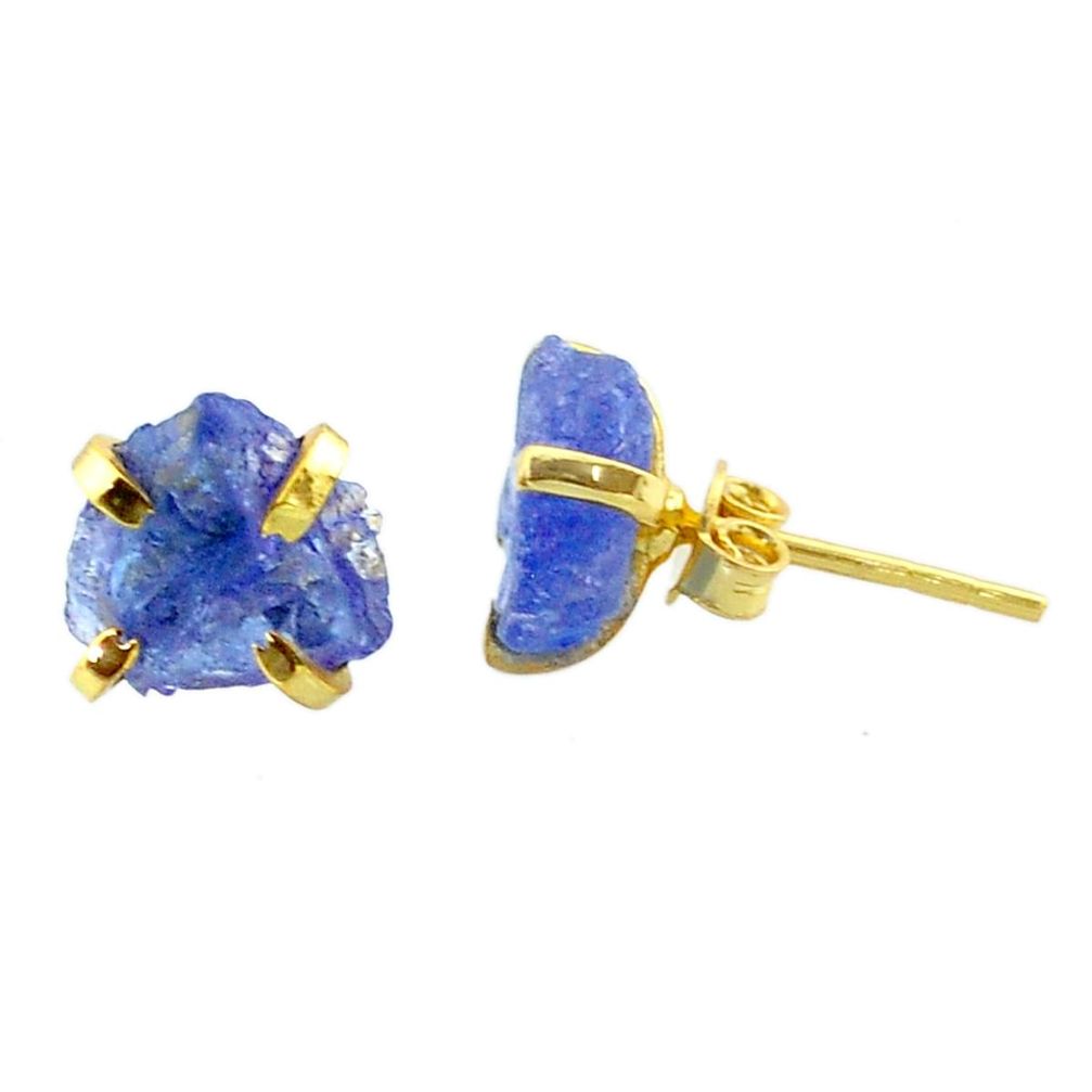 Handmade 5.89cts natural blue tanzanite raw 14k gold stud earrings t29880