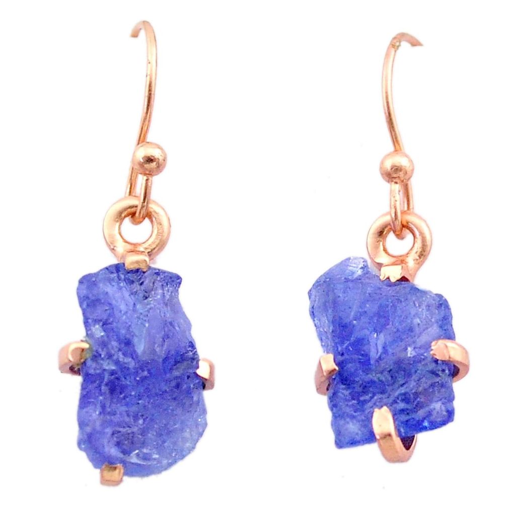 Handmade 6.18cts natural blue tanzanite raw 14k rose gold earrings t29832