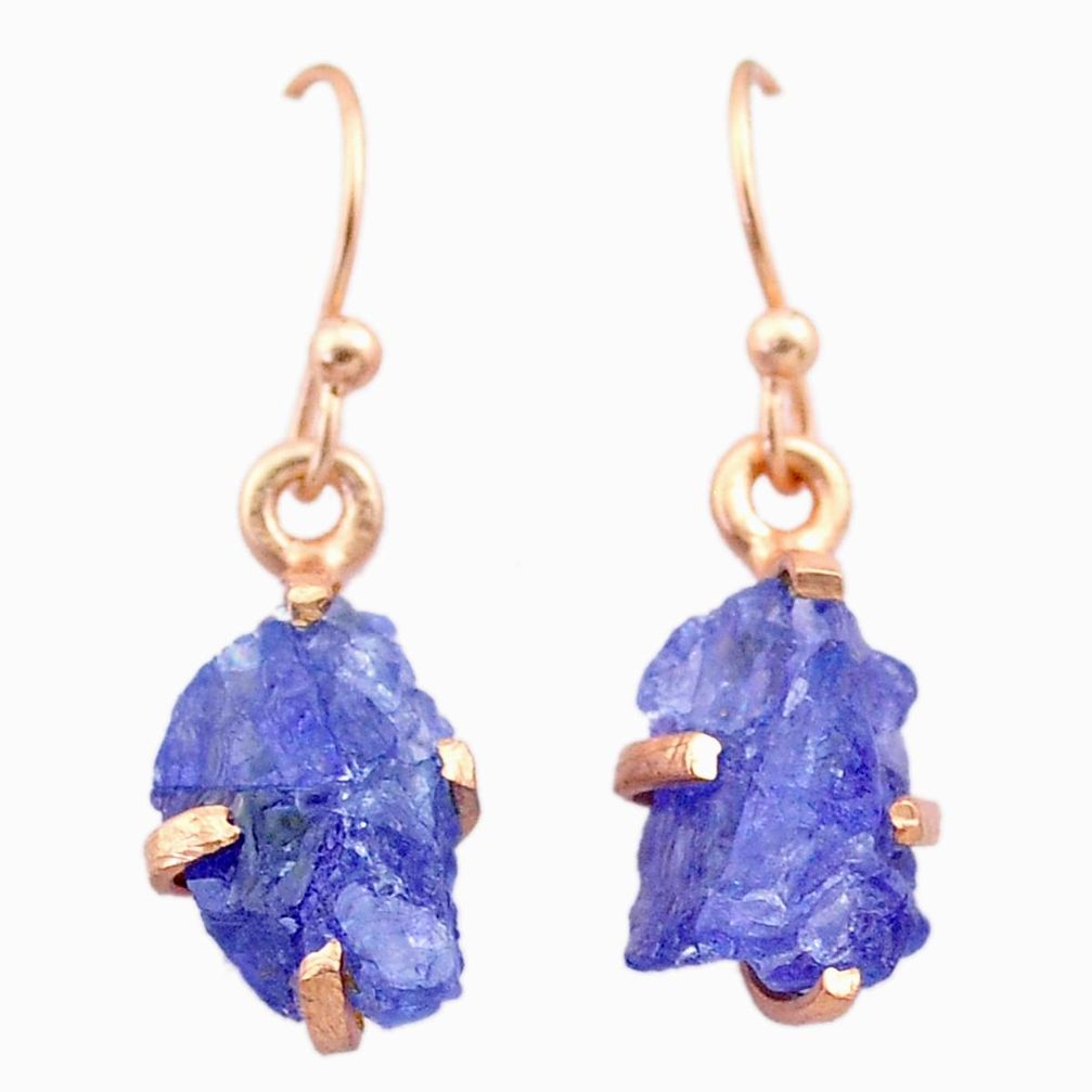 Handmade 6.23cts natural blue tanzanite raw 14k rose gold earrings t29839