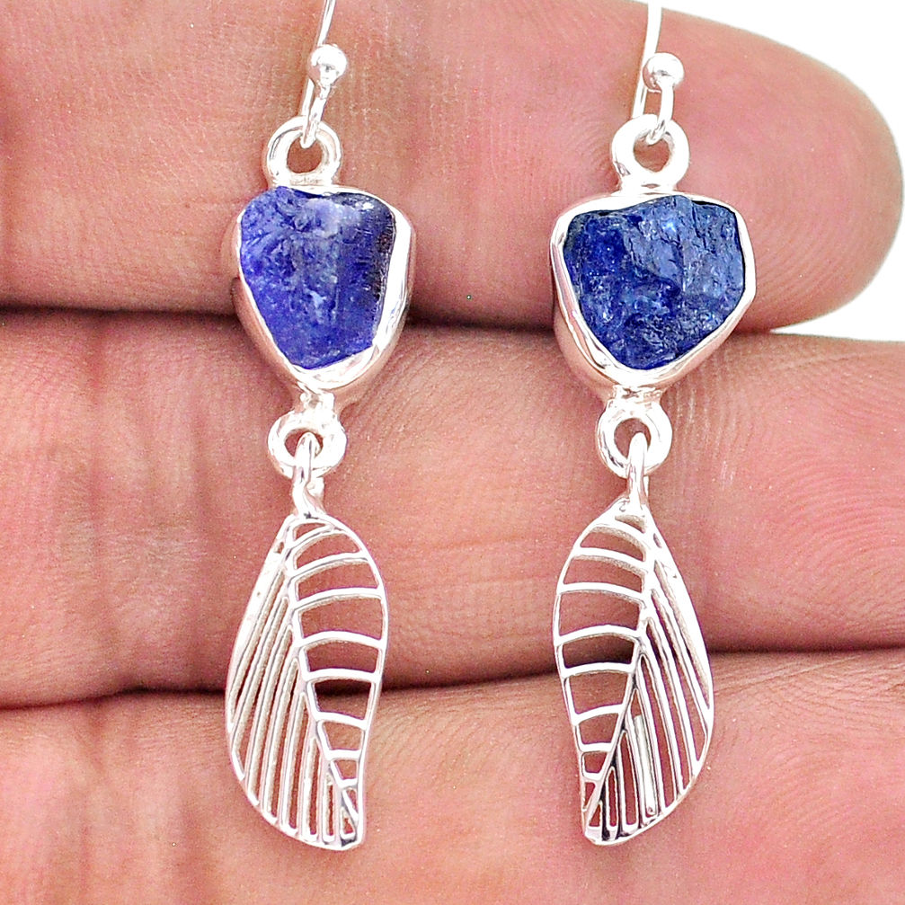 925 silver 9.39cts natural blue tanzanite raw deltoid leaf earrings t17195