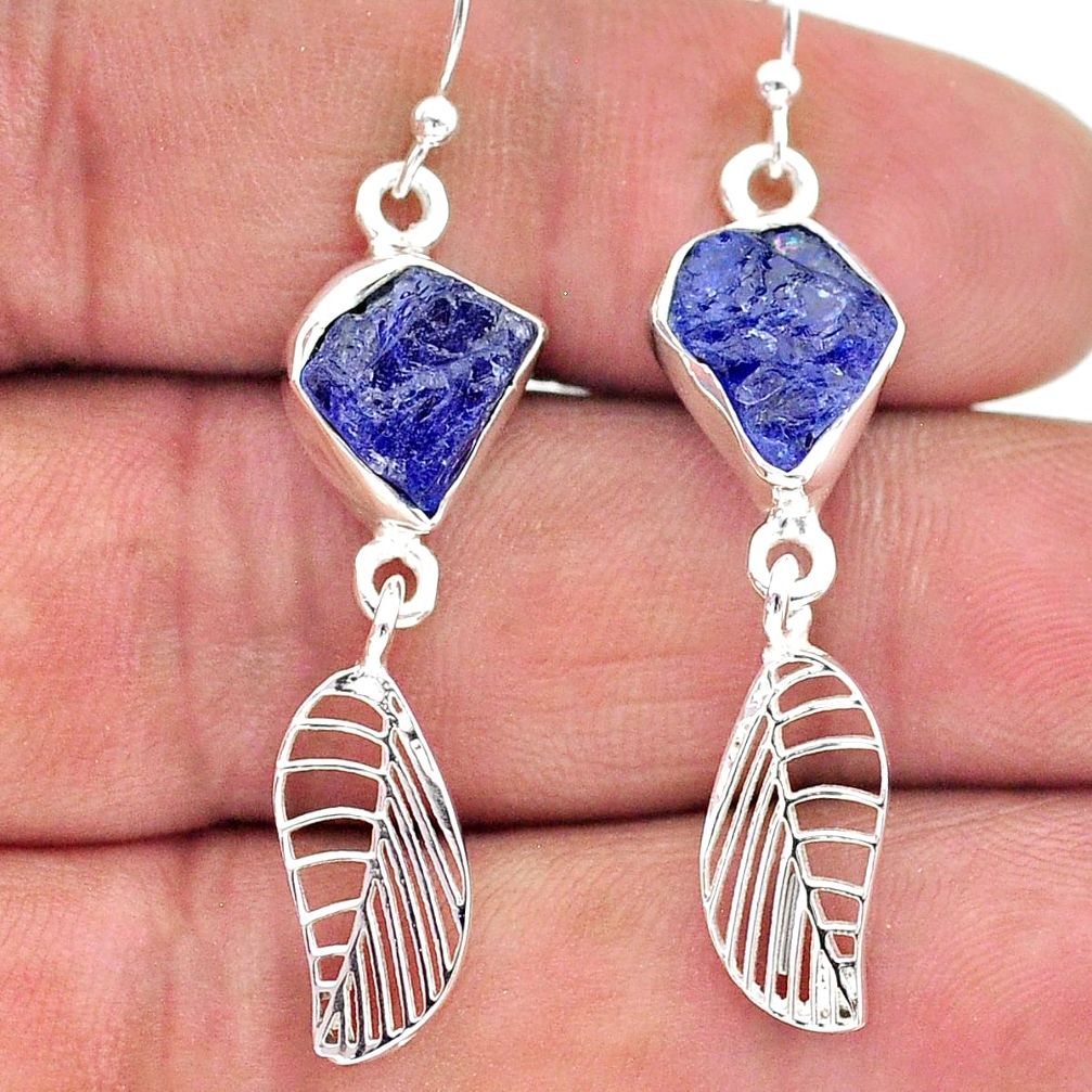 925 silver 10.19cts natural blue tanzanite raw deltoid leaf earrings t17196