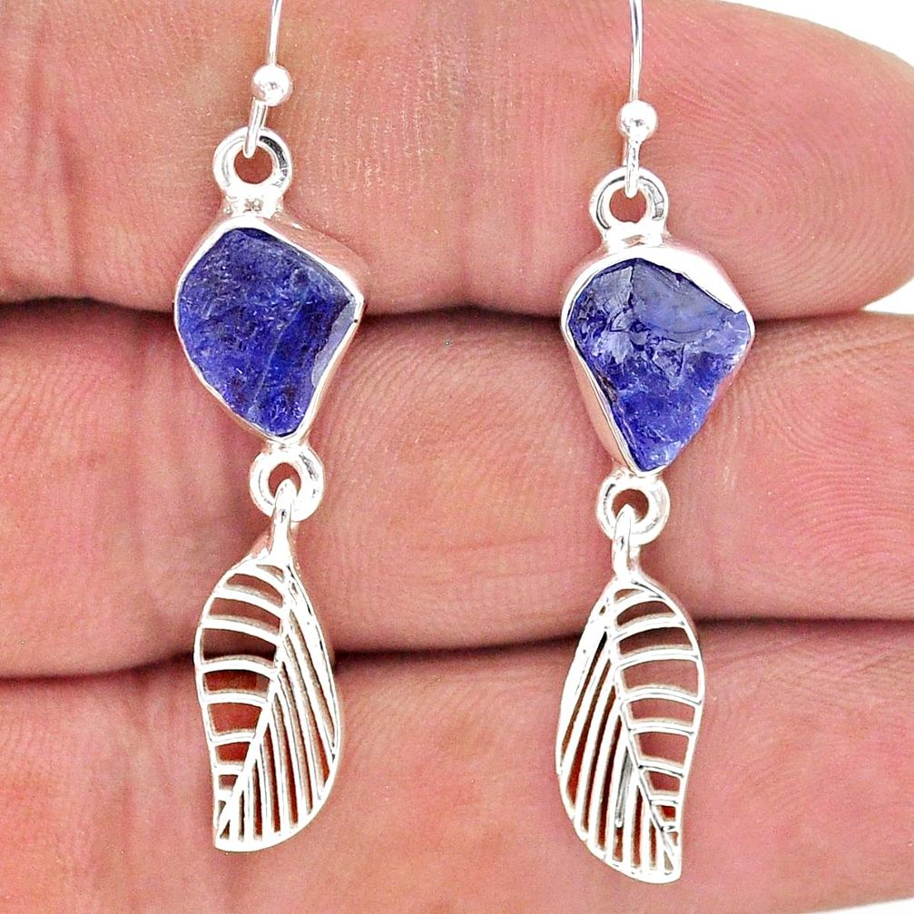 925 silver 9.86cts natural blue tanzanite raw deltoid leaf earrings t17200