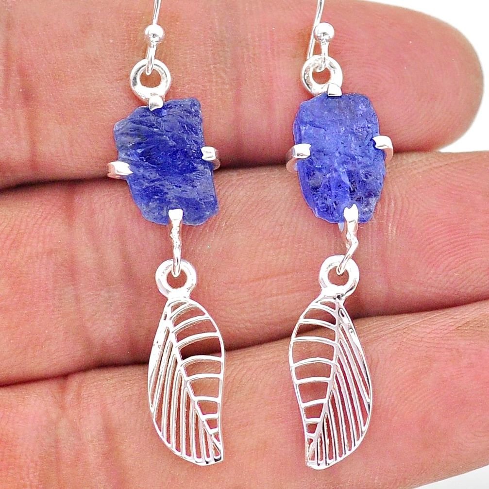 925 silver 9.77cts natural blue tanzanite raw deltoid leaf earrings t17258