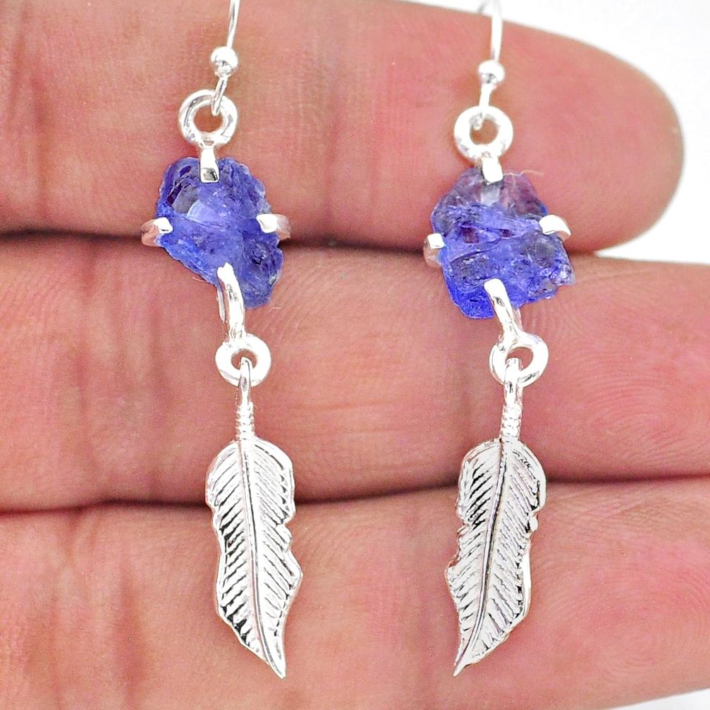 925 silver 7.99cts natural blue tanzanite raw feather charm earrings t17252