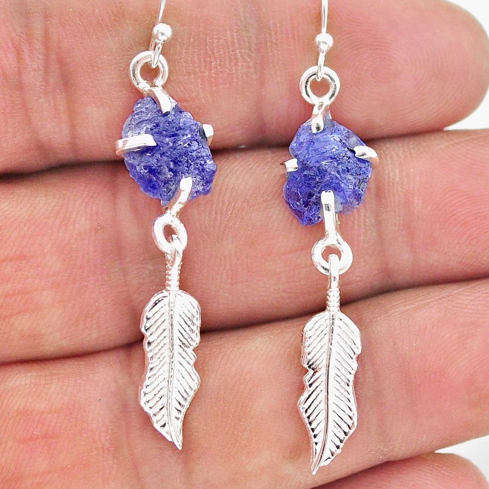 925 silver 8.34cts natural blue tanzanite raw feather charm earrings t17279