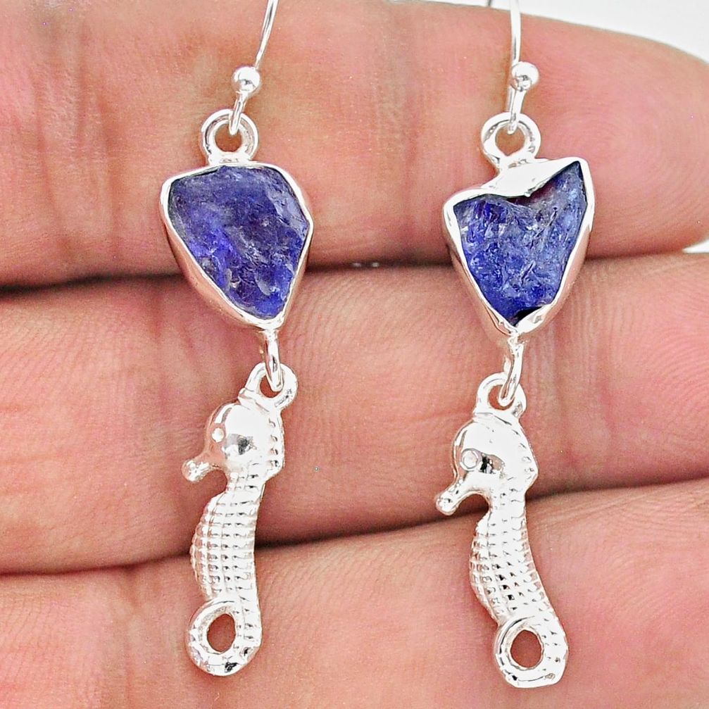 925 silver 10.27cts natural blue tanzanite raw seahorse earrings t17213