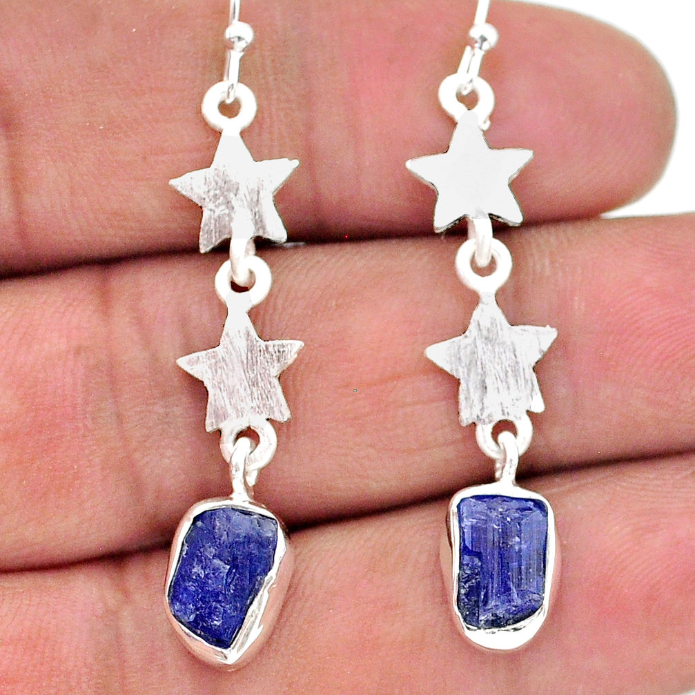 925 silver 9.00cts natural blue tanzanite raw star charm earrings t17192