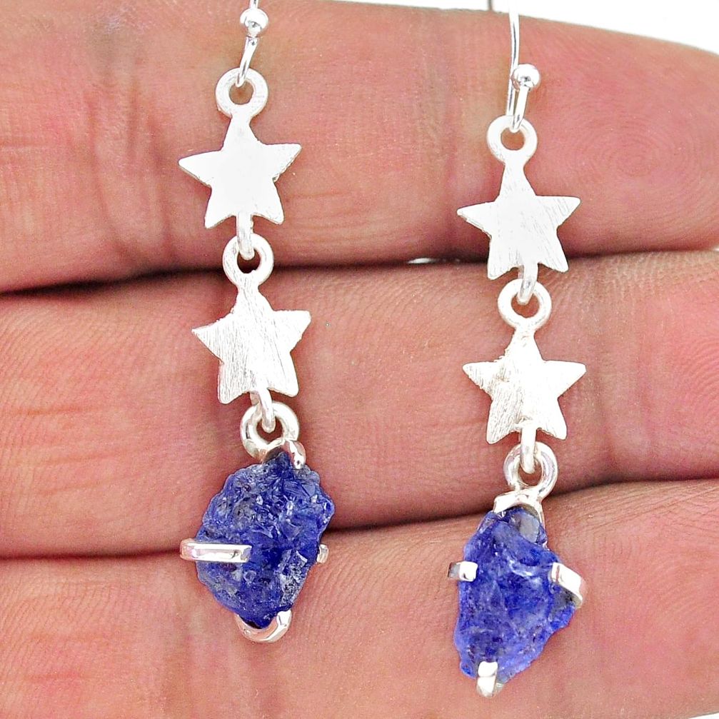 925 silver 8.12cts natural blue tanzanite raw star charm earrings t17245