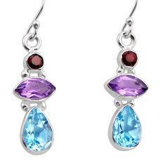 925 silver 11.13cts natural blue topaz amethyst garnet dangle earrings y82807