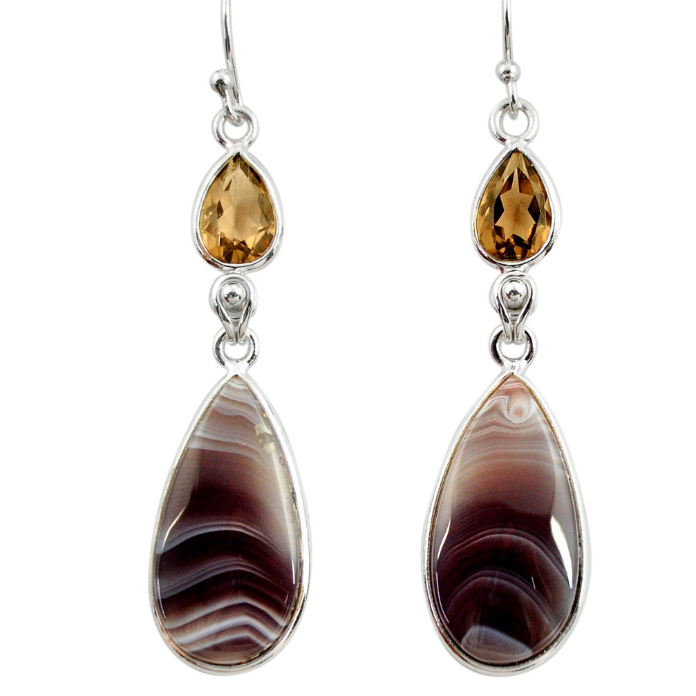 925 silver 16.88cts natural brown botswana agate dangle earrings r28994