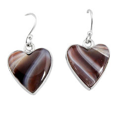 925 silver 12.89cts natural brown botswana agate heart dangle earrings y79563