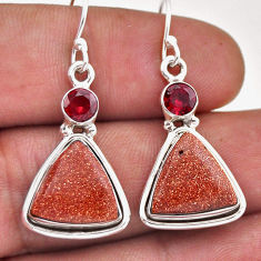 925 silver 11.91cts natural brown goldstone red garnet dangle earrings n46343