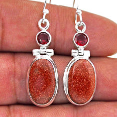 925 silver 13.38cts natural brown goldstone red garnet dangle earrings n46374