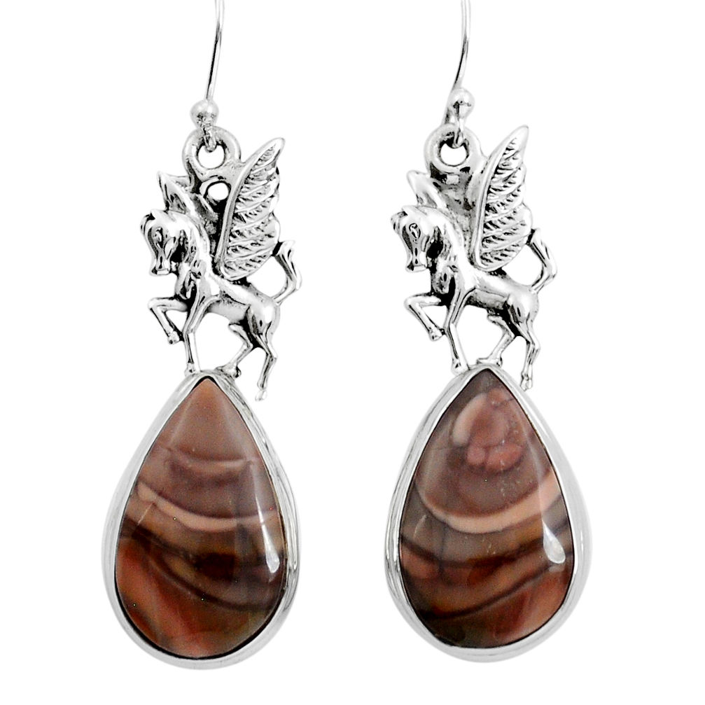 925 silver 18.16cts natural brown imperial jasper pear unicorn earrings y12355