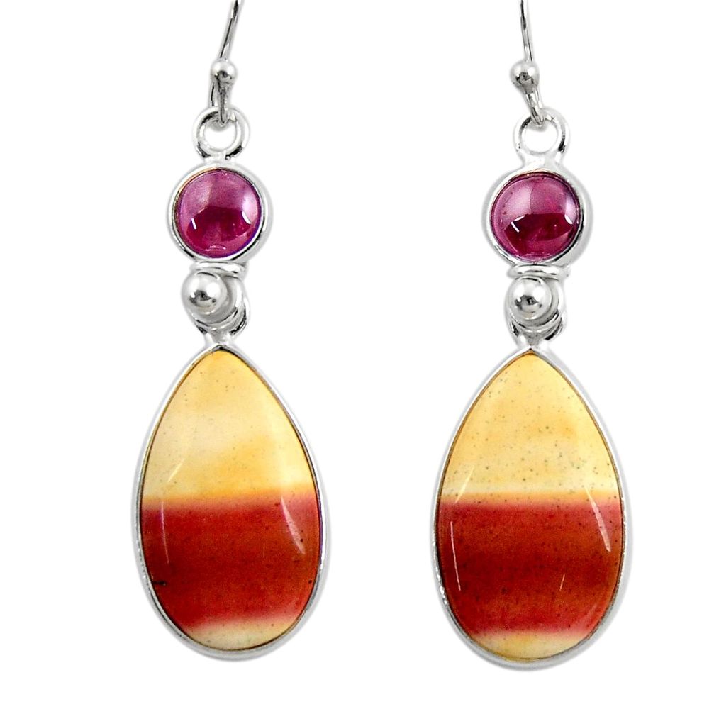 925 silver 14.73cts natural brown mookaite red garnet dangle earrings r28944