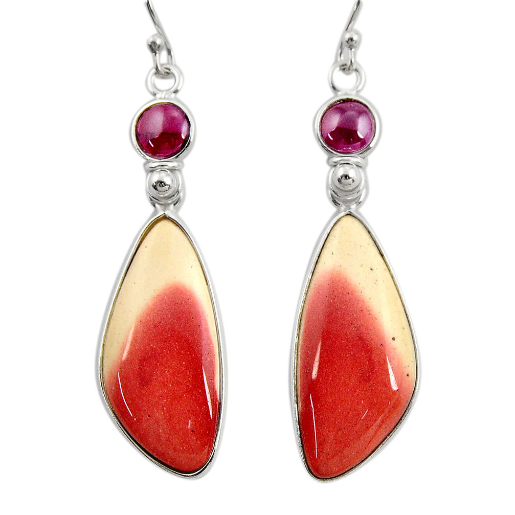 925 silver 18.65cts natural brown mookaite red garnet dangle earrings r28952