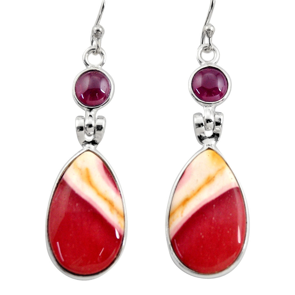 925 silver 16.50cts natural brown mookaite red garnet dangle earrings r30358