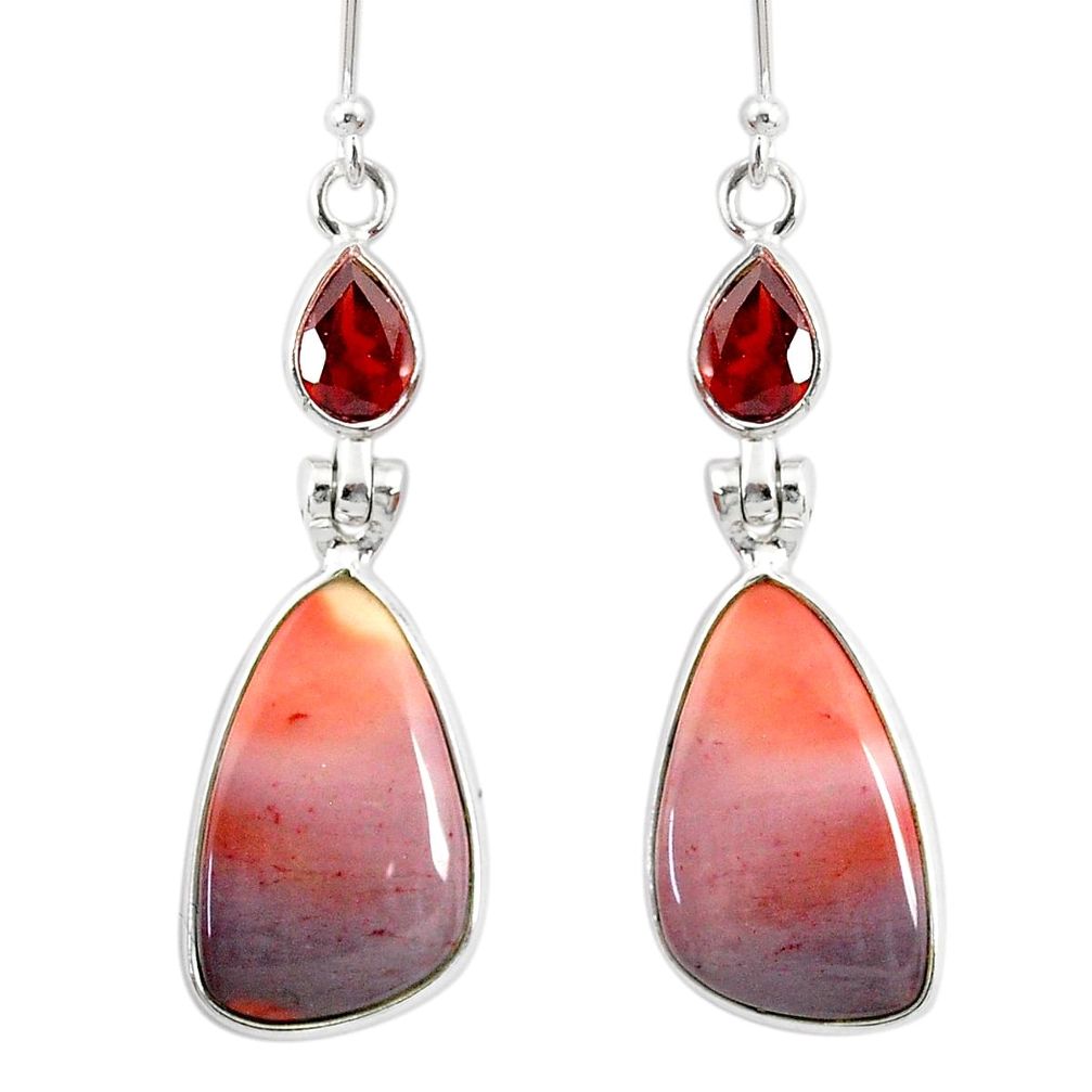 925 silver 15.76cts natural brown mookaite red garnet dangle earrings r86953