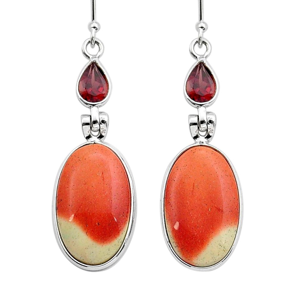 925 silver 16.41cts natural brown mookaite red garnet dangle earrings y15605