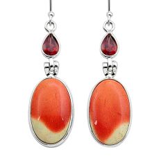 925 silver 16.41cts natural brown mookaite red garnet dangle earrings y15605