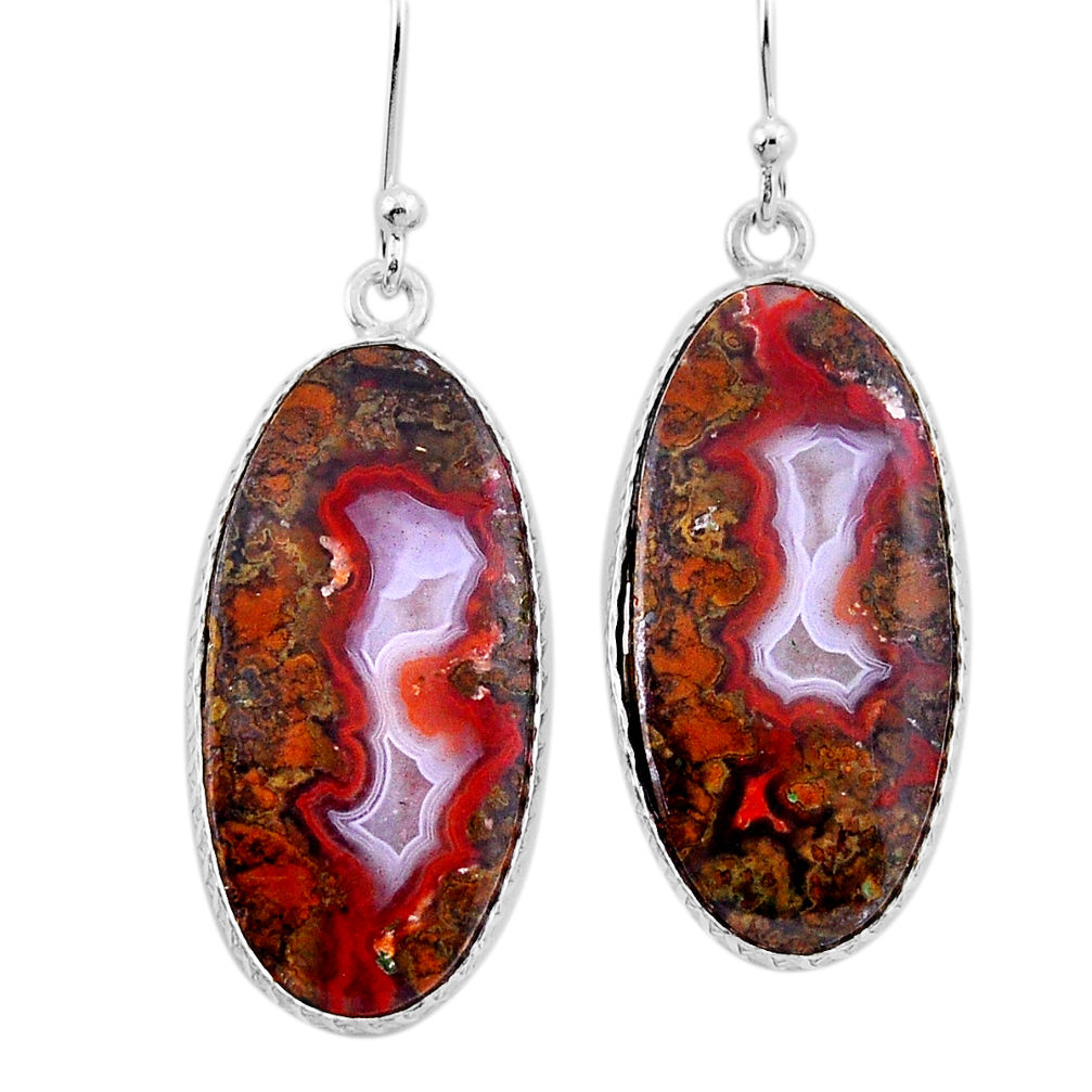 925 silver 17.05cts natural brown moroccan seam agate dangle earrings n54496
