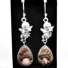 925 silver 12.62cts natural brown mushroom rhyolite angel earrings t60760