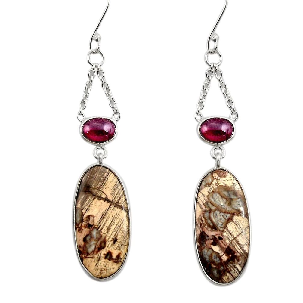 925 silver 16.88cts natural brown mushroom rhyolite dangle earrings d39717