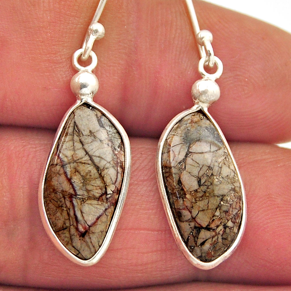 925 silver 7.30cts natural brown mushroom rhyolite fancy dangle earrings n28865