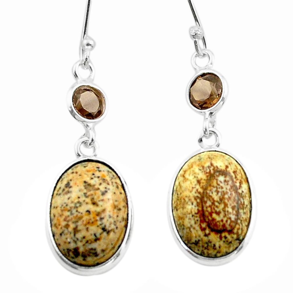 925 silver 9.91cts natural brown picture jasper smoky topaz earrings t54924