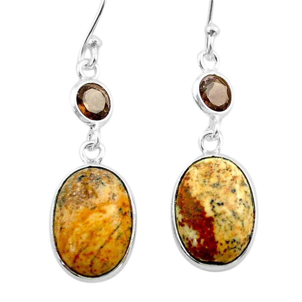925 silver 9.77cts natural brown picture jasper smoky topaz earrings t54932