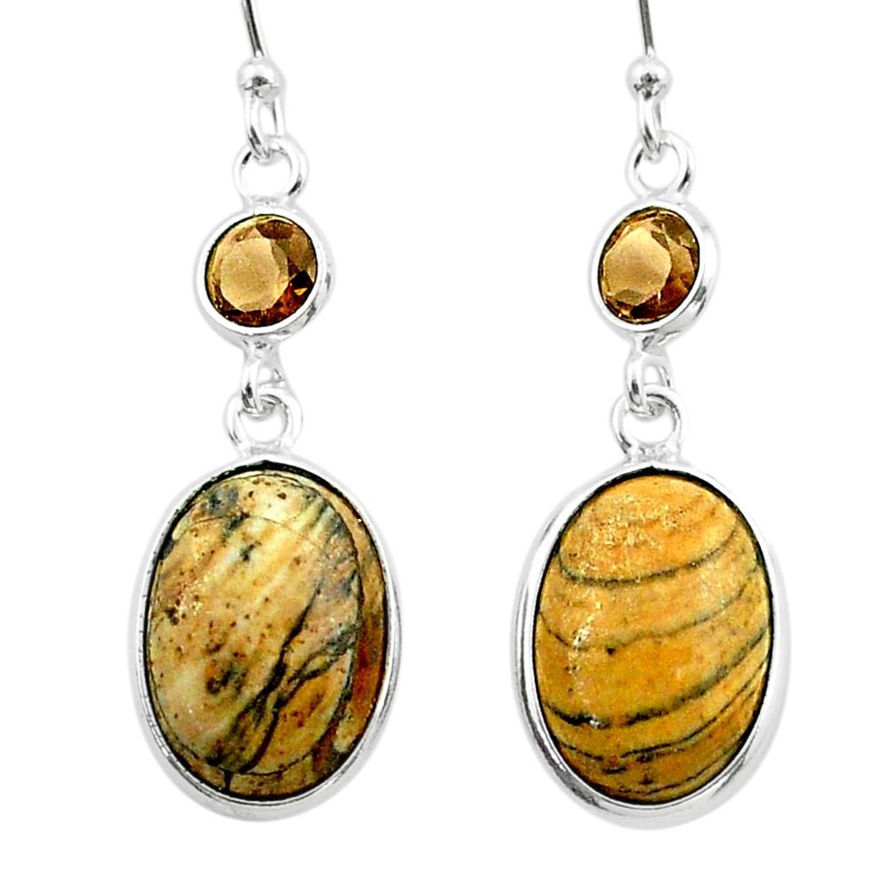 925 silver 9.77cts natural brown picture jasper smoky topaz earrings t54939