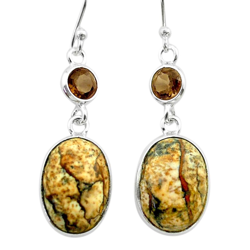 925 silver 9.46cts natural brown picture jasper smoky topaz earrings t56040