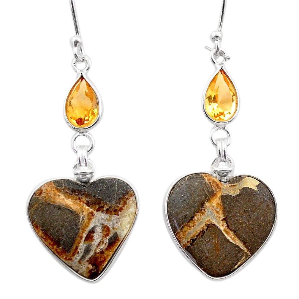 925 silver 13.13cts natural brown septarian gonads citrine earrings t61126