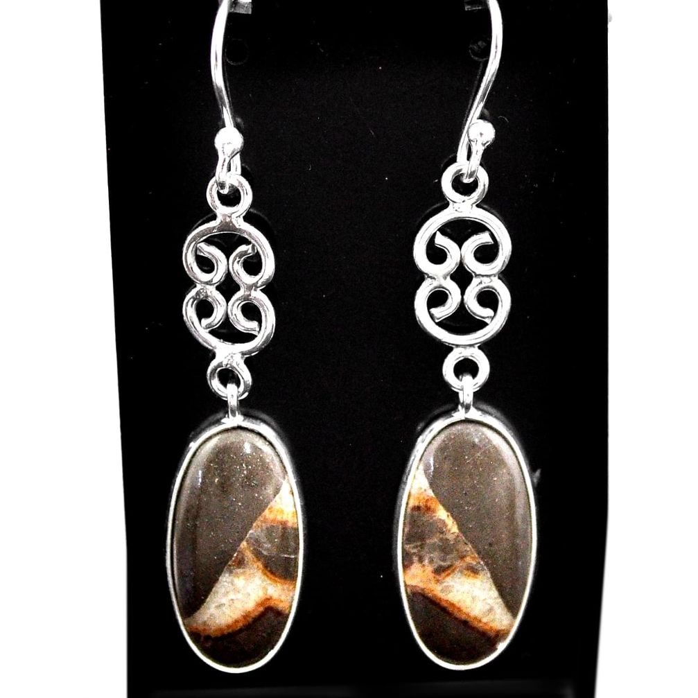 925 silver 10.45cts natural brown septarian gonads dangle earrings t60767