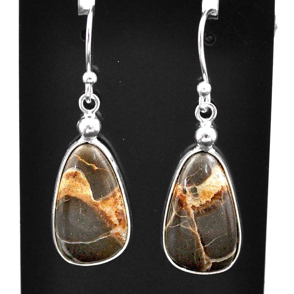 925 silver 10.50cts natural brown septarian gonads dangle earrings t60772