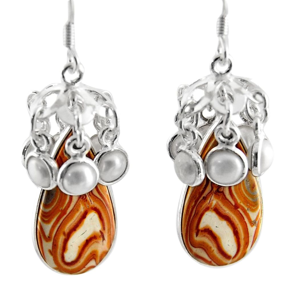 cts natural brown snakeskin jasper pearl dangle earrings d45757