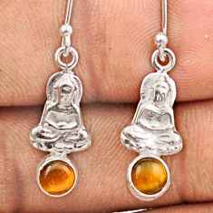 925 silver 1.47cts natural brown tiger's eye buddha charm earrings t82790