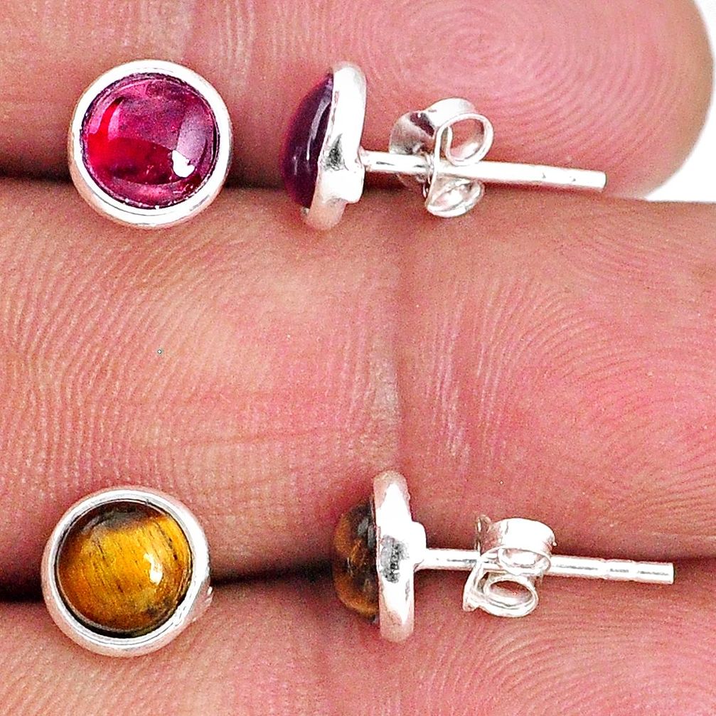 925 silver 4.92cts natural brown tiger's eye red garnet stud earrings r65524