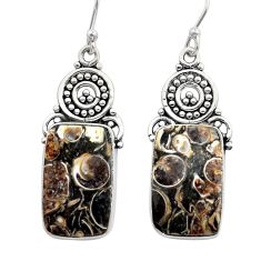 925 silver 18.22cts natural brown turritella fossil snail agate earrings d49606