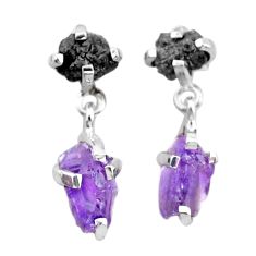 925 silver 10.56cts natural diamond rough amethyst raw dangle earrings t25723