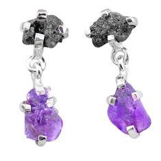 925 silver 9.41cts natural diamond rough amethyst raw dangle earrings t25744