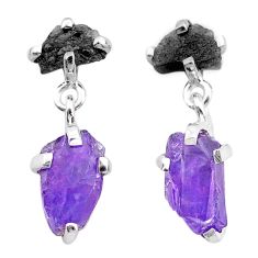 925 silver 9.96cts natural diamond rough amethyst raw dangle earrings t25758