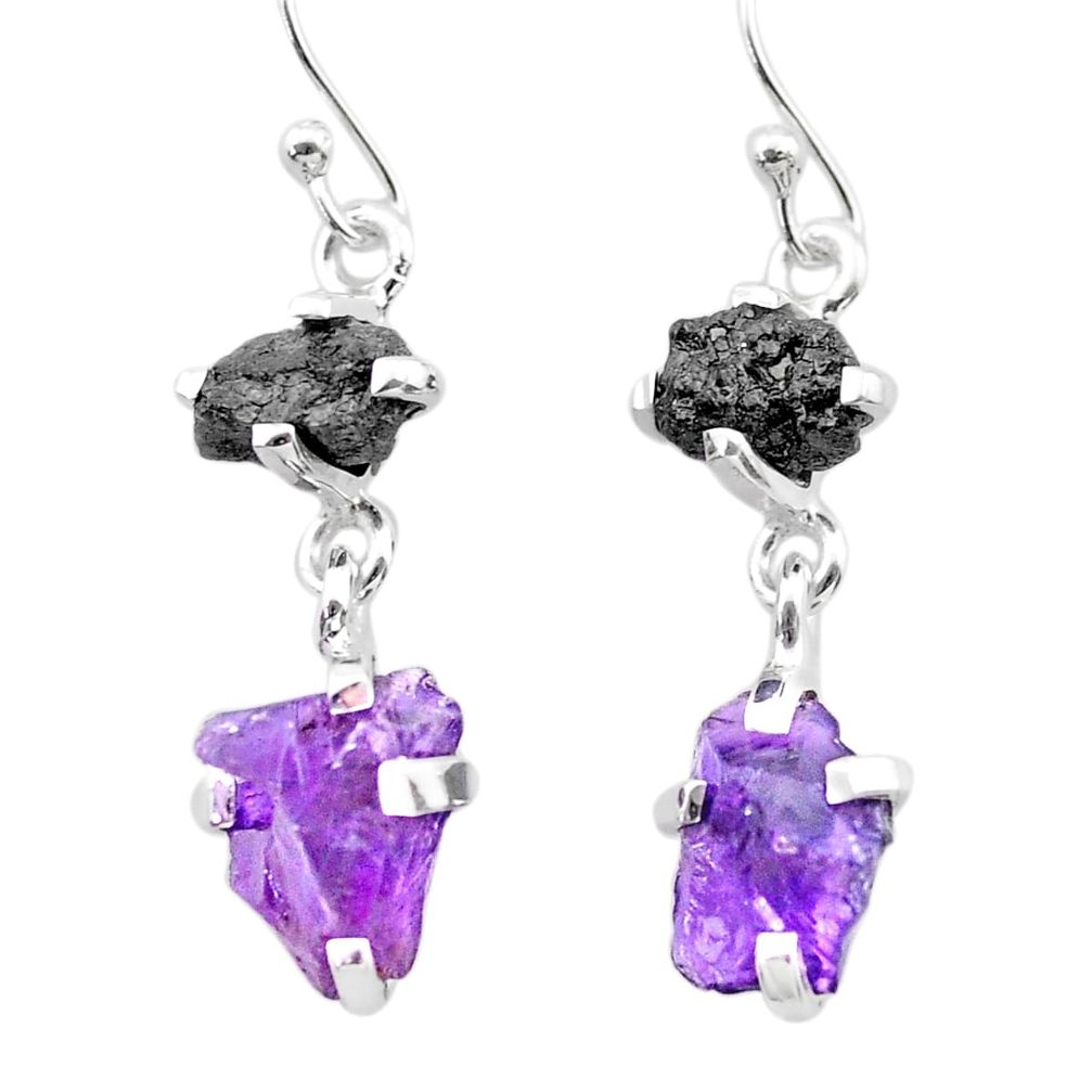 925 silver 9.54cts natural diamond rough amethyst raw dangle earrings t26763