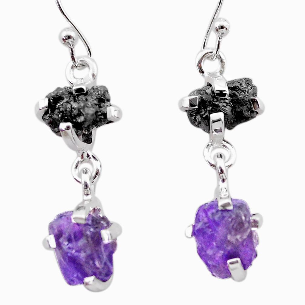925 silver 8.76cts natural diamond rough amethyst raw dangle earrings t26780