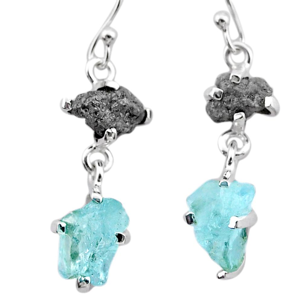 925 silver 9.41cts natural diamond rough aquamarine raw dangle earrings t25799