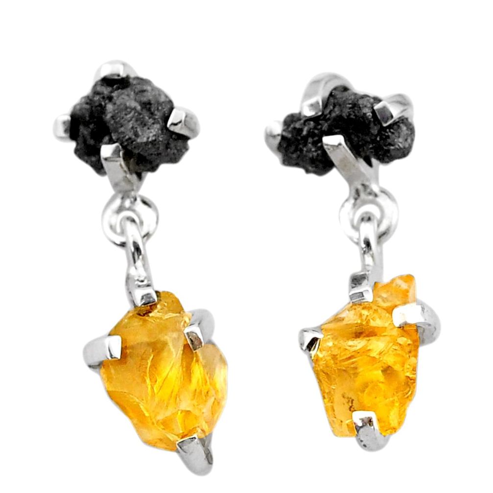 925 silver 8.18cts natural diamond rough citrine raw dangle earrings t25708